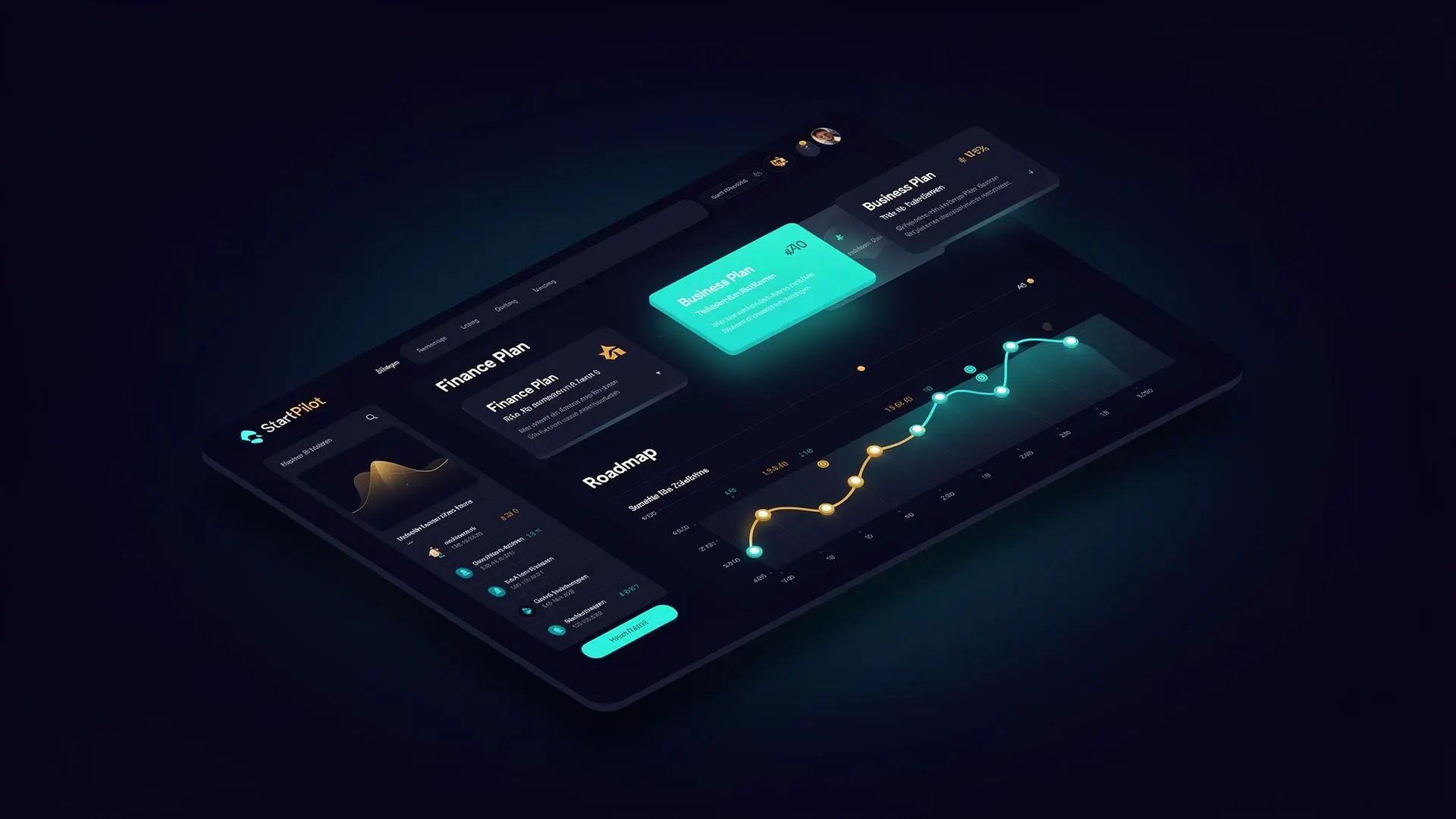 StartPilot Dashboard mit Businessplan, Finanzplan und Roadmap-Übersicht